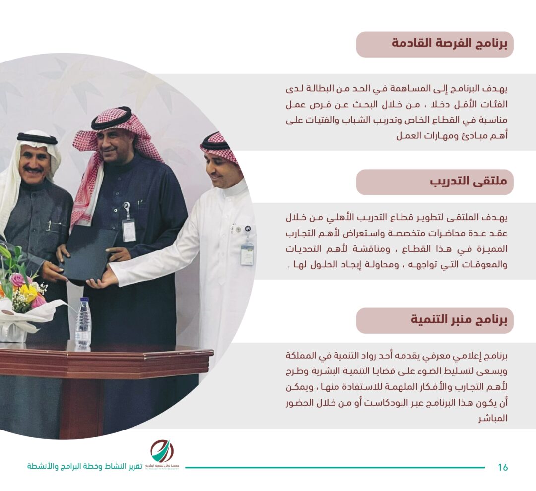 تقرير النشاط وخطة البرامج والأنشطة 2023 – 2024 – جمعية حائل للتنمية البشرية